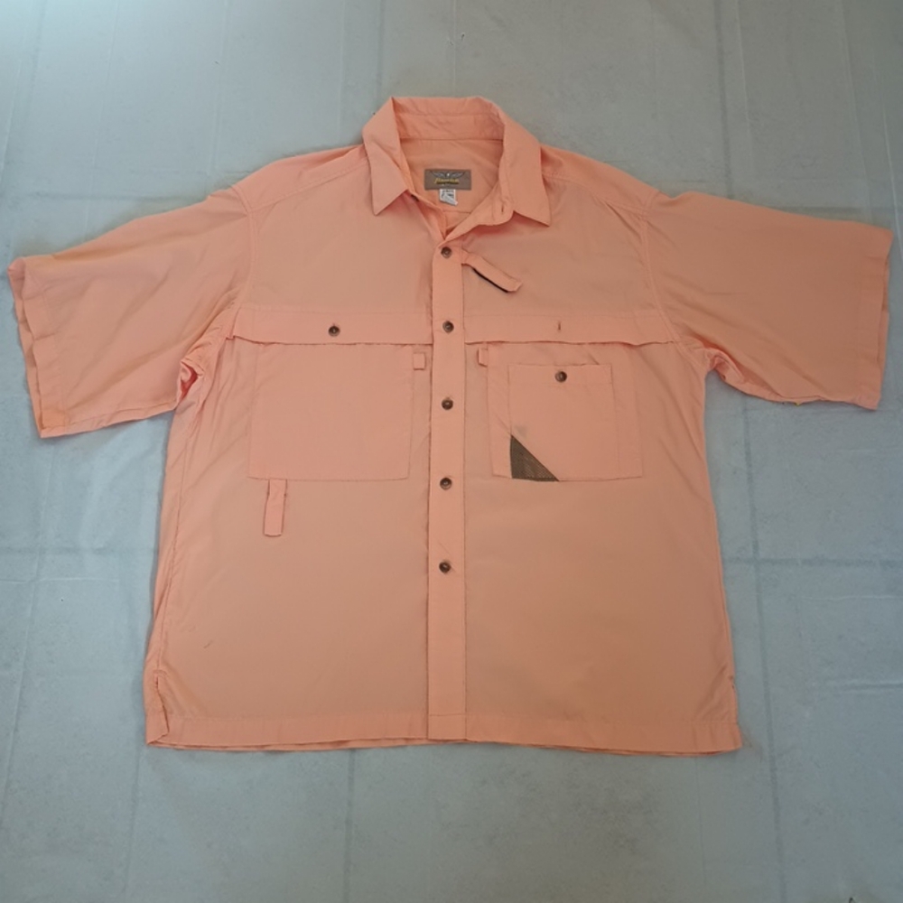 Fenwick Fishing Button Up Shirt men's L front Pockets light orange color
